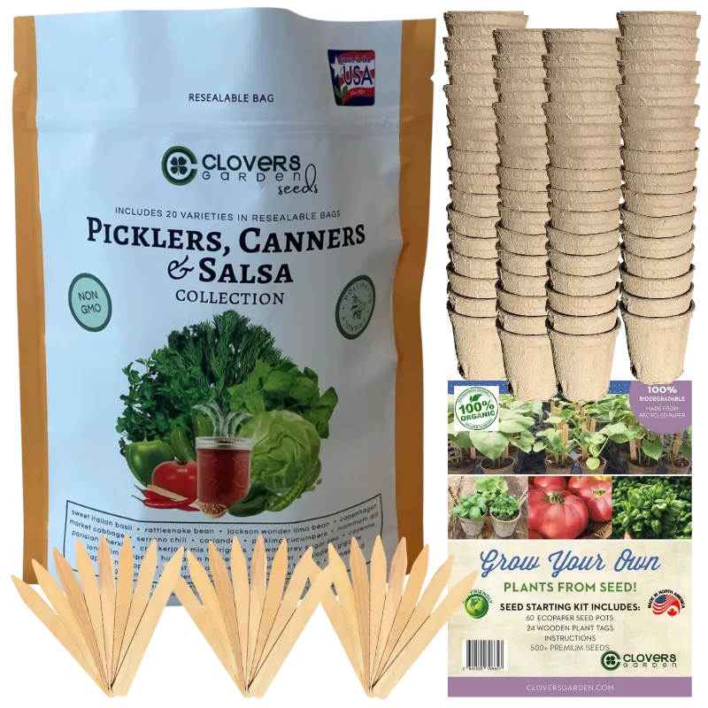 Picklers, Canners & Salsa Grow Kit | 500 Seeds, 20 Varieties   60 Organic EcoPaper Seed Pots | Non-GMO, Resealable Bags, Peat-Alternative