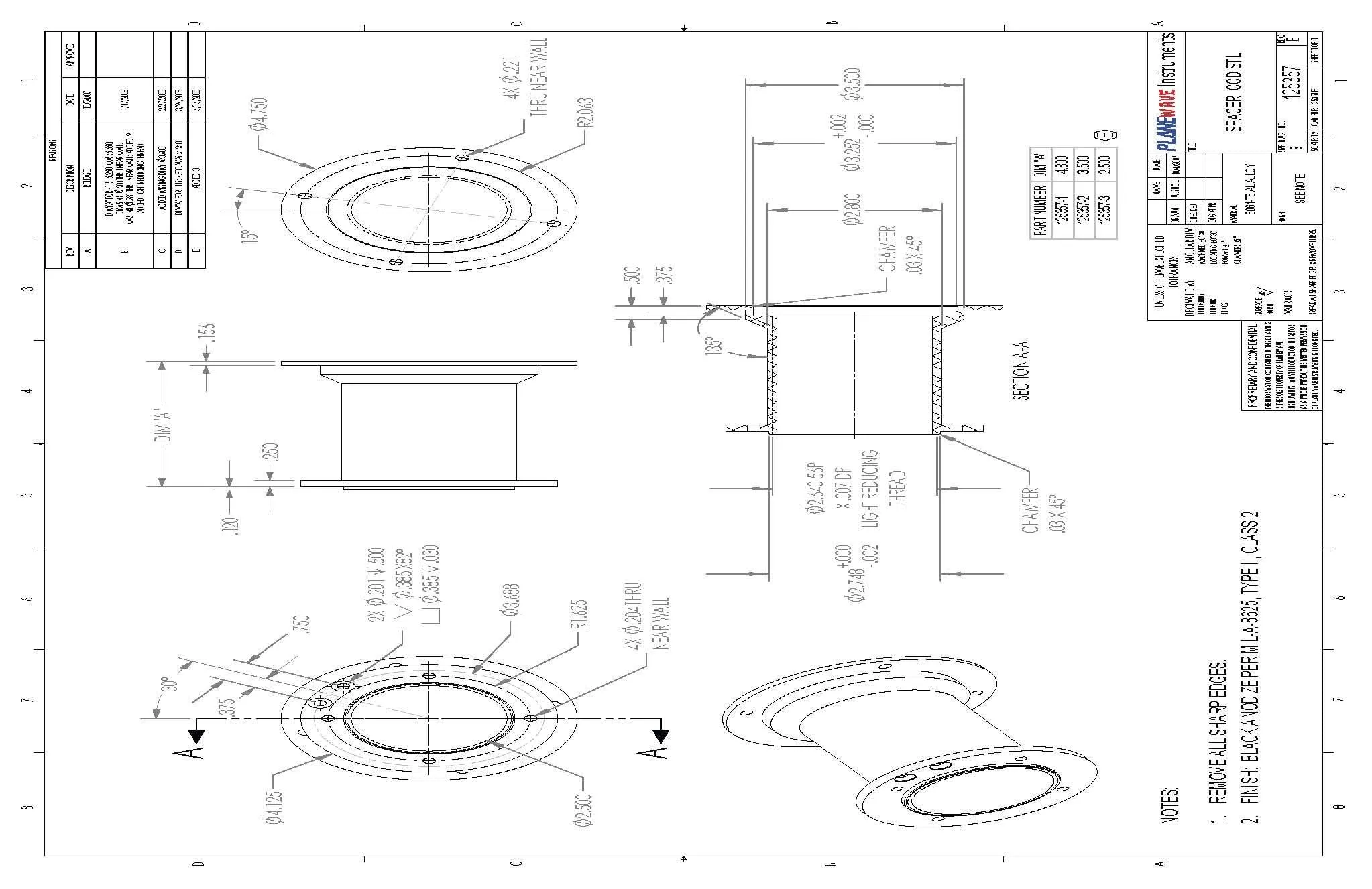 PlaneWave Secure Fit CCD Spacer for CDK12.5 - 3.5-inch Length
