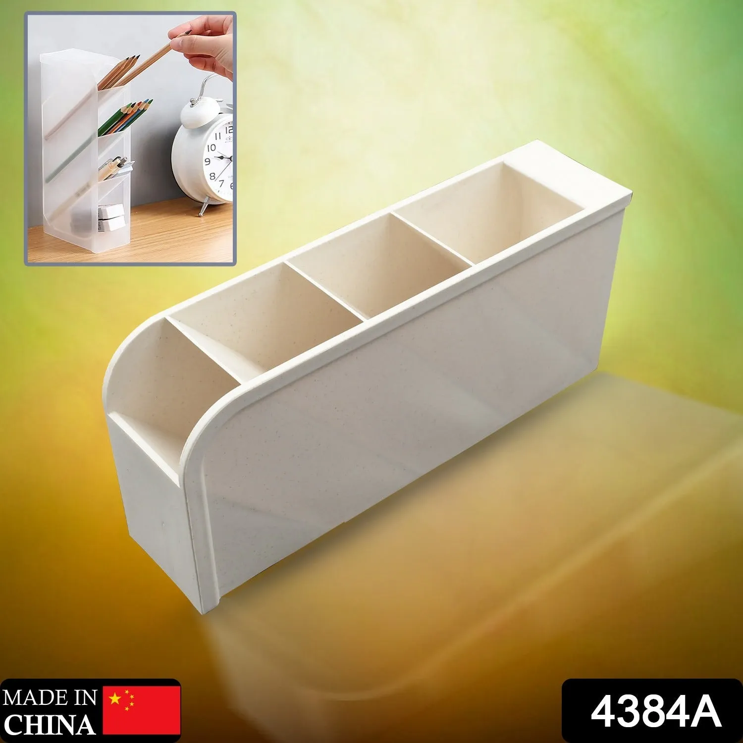 Plastic 4 Compartment Office Desktop Storage Box, Pen Pencil Stand/Holder Stationary Organizer, Plastic Desktop Stationary Organizer For School