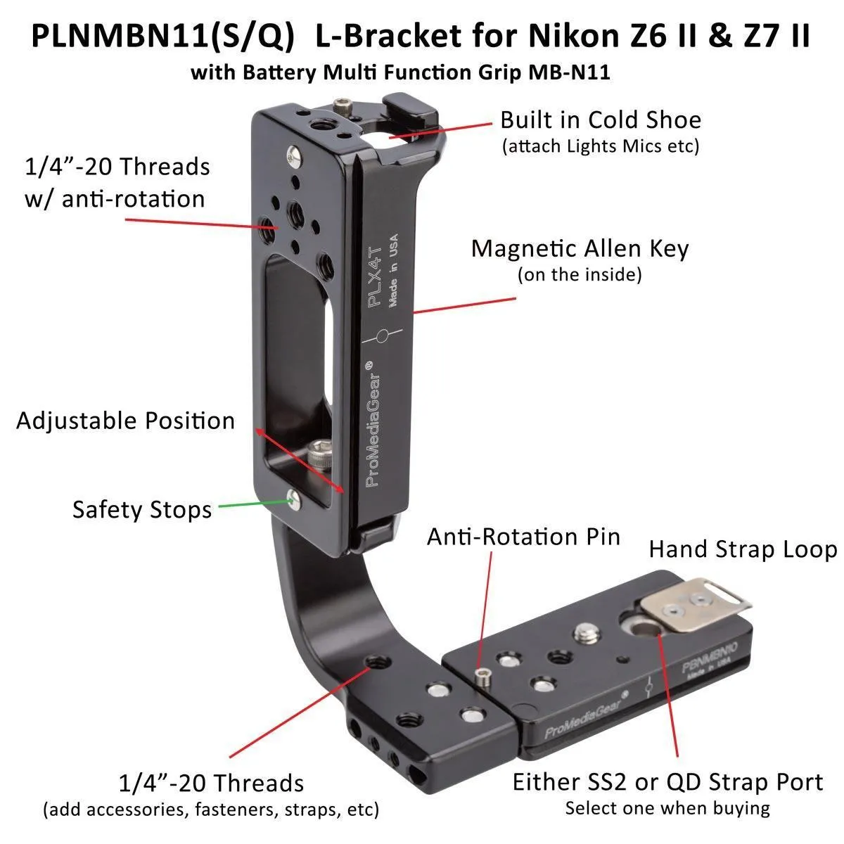 PLNMBN11 Arca-Swiss L-Bracket for Nikon Z6 II/Z7 II with MB-N11 Grip
