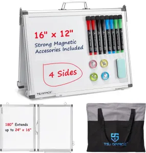 Portable Magnetic Small Whiteboard - 12 x 16 Inches, Foldable Desktop Easel with 4 Sides, Ideal for Students, Office, School, and Home Use