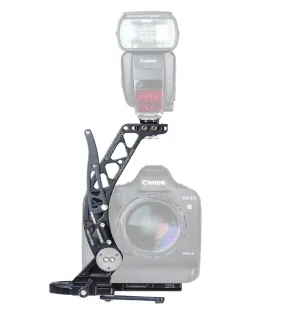 ProMediaGear BBGv2 - Boomerang Flash Bracket for taller bodies or cameras w/ grip for Weddings and Portraits for Canon, Nikon, Sony, Pentax, Olympus