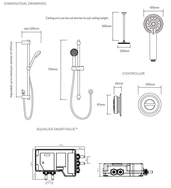 Quartz Classic Smart Digital Shower Concealed with Adjustable and Fixed Ceiling Head (HP/Combi) - QZD.A1.BV.DVFC.23