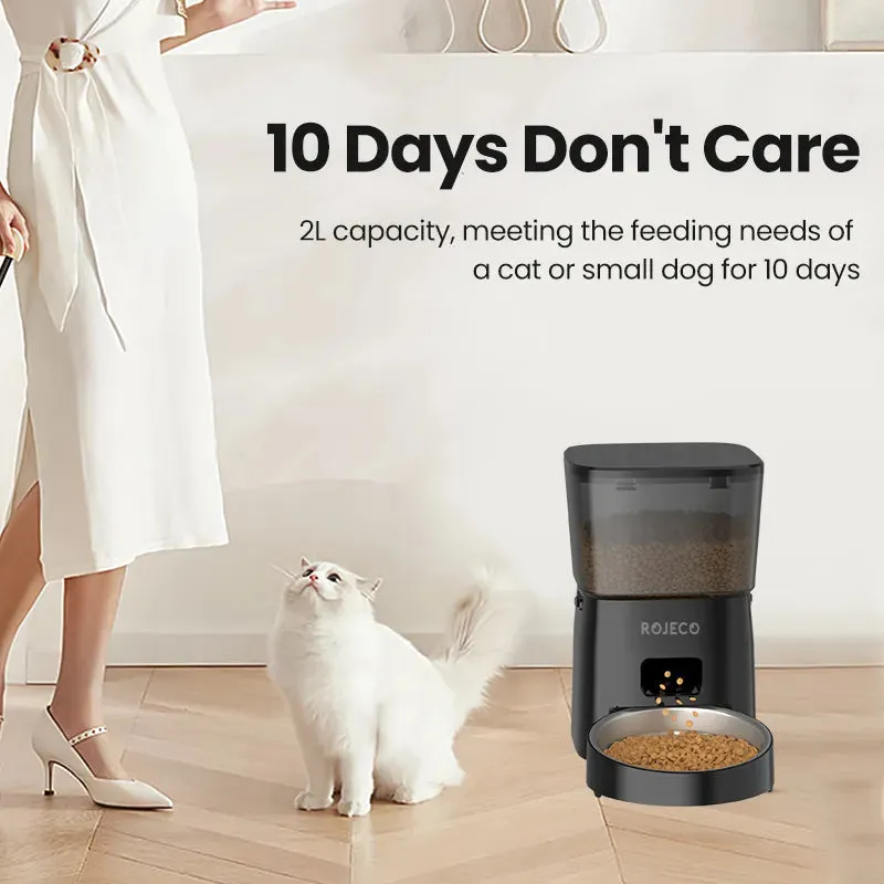 ROJECO Automatic Cat Feeder - Pet Smart Cat Food Kibble Dispenser Button Version Smart Control Auto Feeder For Cat Dog Accessories