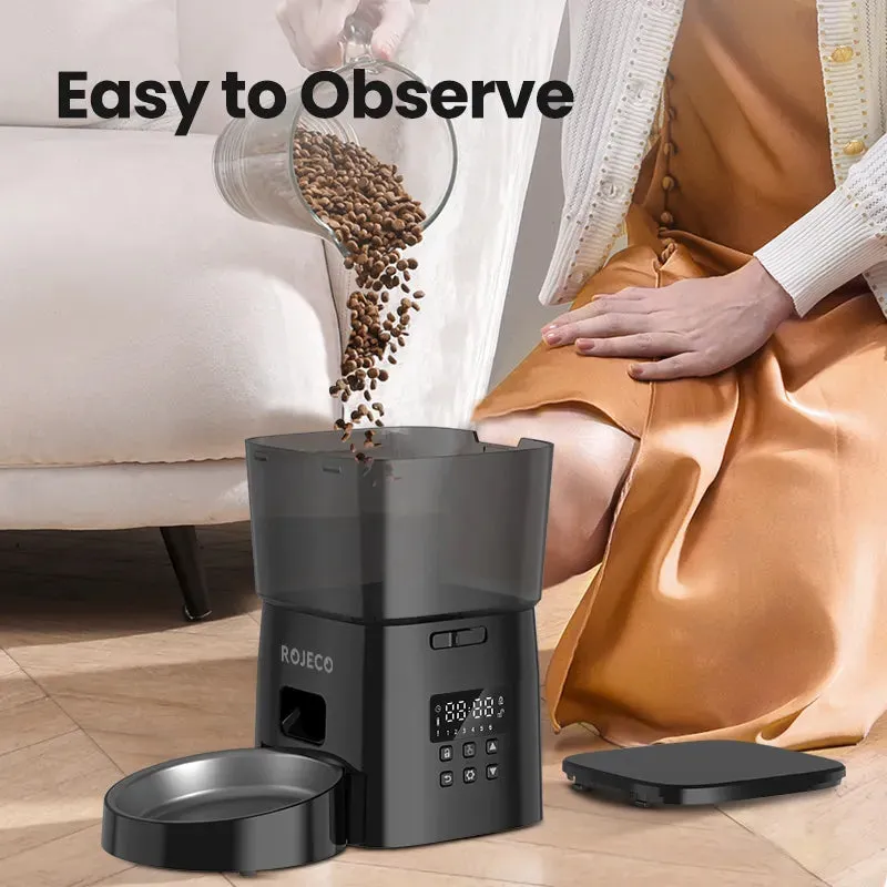 ROJECO Automatic Cat Feeder - Pet Smart Cat Food Kibble Dispenser Button Version Smart Control Auto Feeder For Cat Dog Accessories