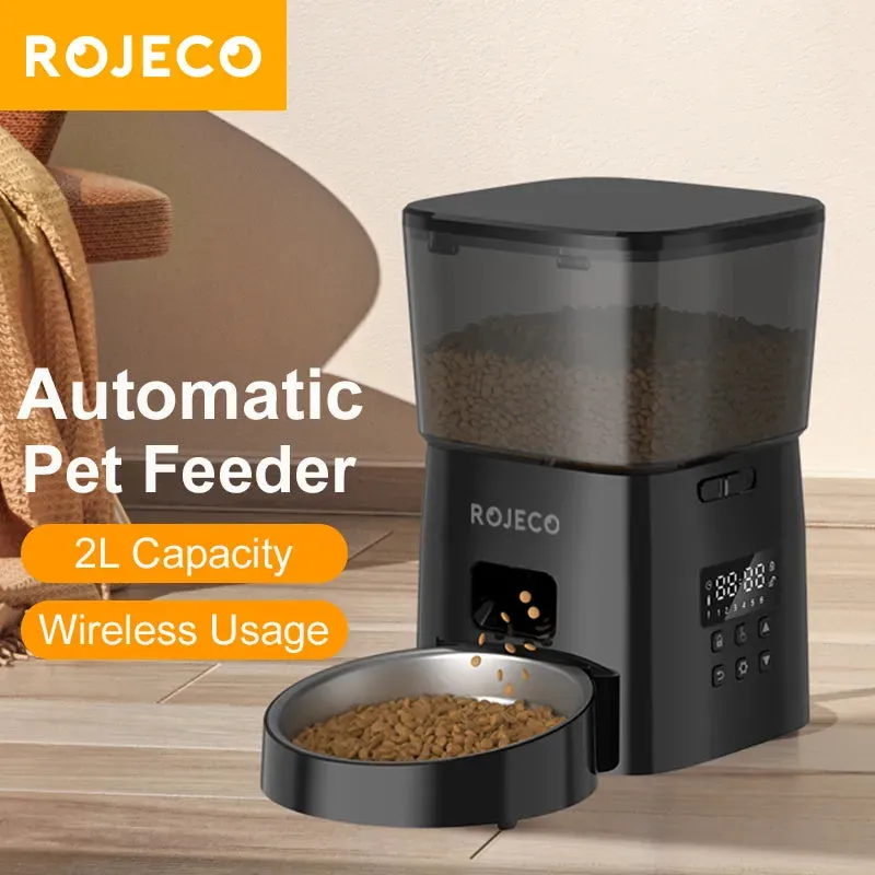ROJECO Automatic Cat Feeder - Pet Smart Cat Food Kibble Dispenser Button Version Smart Control Auto Feeder For Cat Dog Accessories