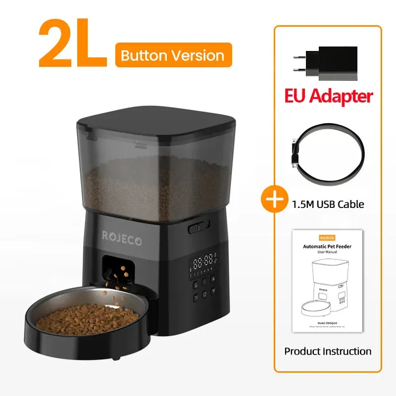ROJECO Automatic Cat Feeder - Pet Smart Cat Food Kibble Dispenser Button Version Smart Control Auto Feeder For Cat Dog Accessories
