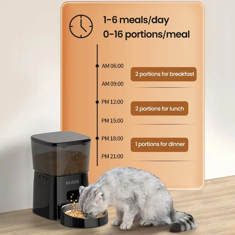 ROJECO Automatic Cat Feeder - Pet Smart Cat Food Kibble Dispenser Button Version Smart Control Auto Feeder For Cat Dog Accessories