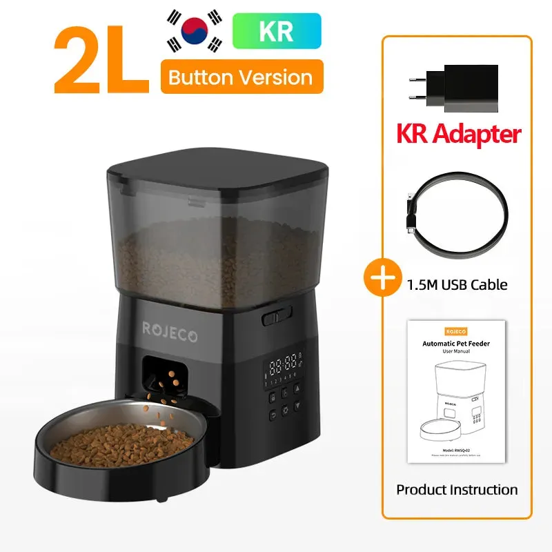 ROJECO Automatic Cat Feeder - Pet Smart Cat Food Kibble Dispenser Button Version Smart Control Auto Feeder For Cat Dog Accessories