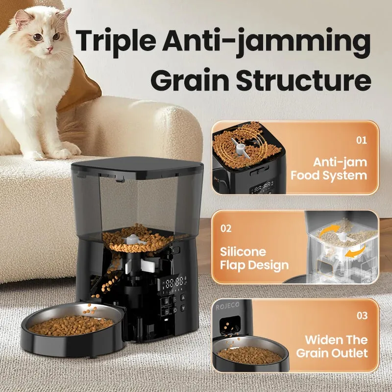 ROJECO Automatic Cat Feeder - Pet Smart Cat Food Kibble Dispenser Button Version Smart Control Auto Feeder For Cat Dog Accessories