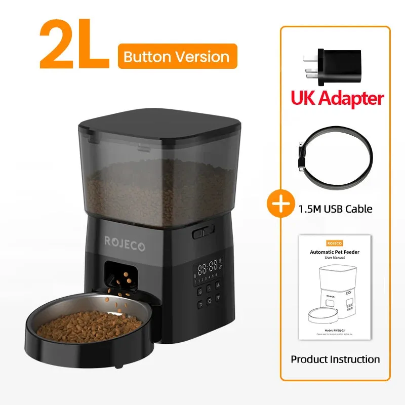 ROJECO Automatic Cat Feeder - Pet Smart Cat Food Kibble Dispenser Button Version Smart Control Auto Feeder For Cat Dog Accessories