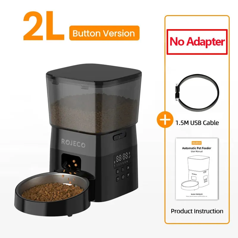 ROJECO Automatic Cat Feeder - Pet Smart Cat Food Kibble Dispenser Button Version Smart Control Auto Feeder For Cat Dog Accessories