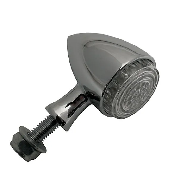 Round Neat Bullet Amber LED Turn Signals/Indicators, Pair - Chrome - Highway Hawk HH203-200