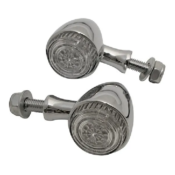 Round Neat Bullet Amber LED Turn Signals/Indicators, Pair - Chrome - Highway Hawk HH203-200