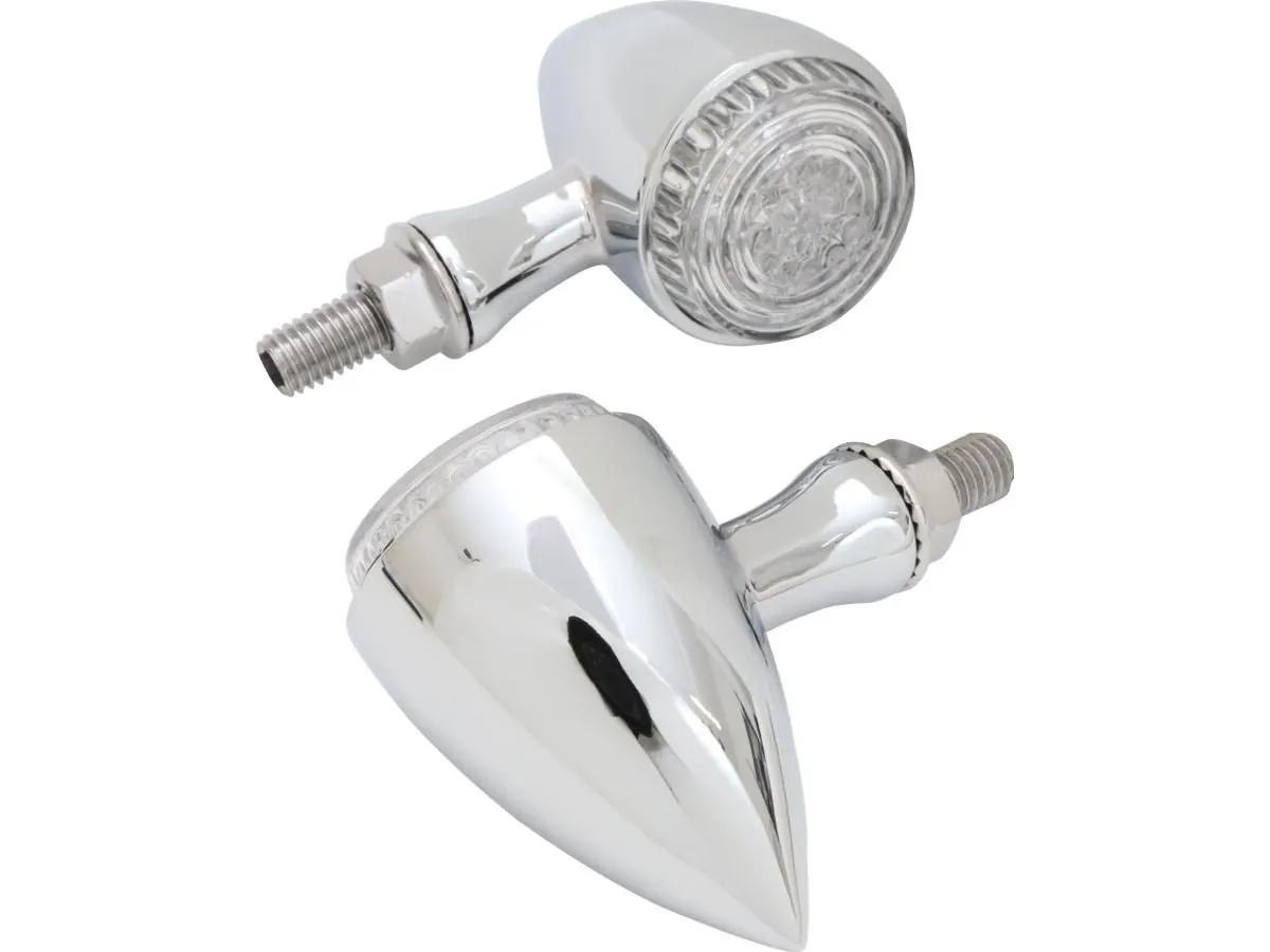 Round Neat Bullet Amber LED Turn Signals/Indicators, Pair - Chrome - Highway Hawk HH203-200