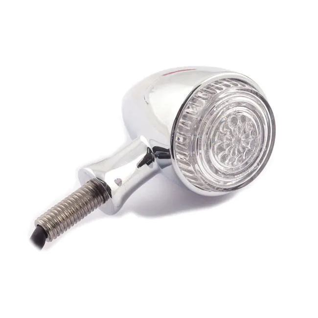 Round Neat Bullet Amber LED Turn Signals/Indicators, Pair - Chrome - Highway Hawk HH203-200
