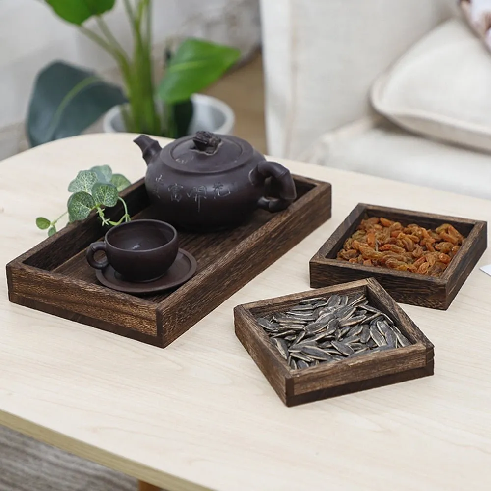 Rustic Wooden Serving Trays with Handle - Rectangular