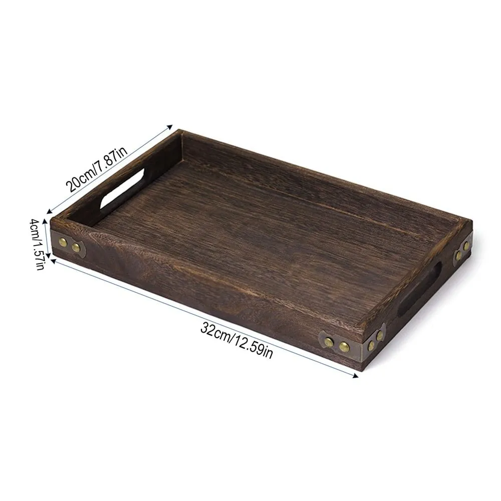 Rustic Wooden Serving Trays with Handle - Rectangular