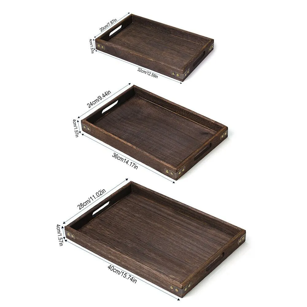Rustic Wooden Serving Trays with Handle - Rectangular