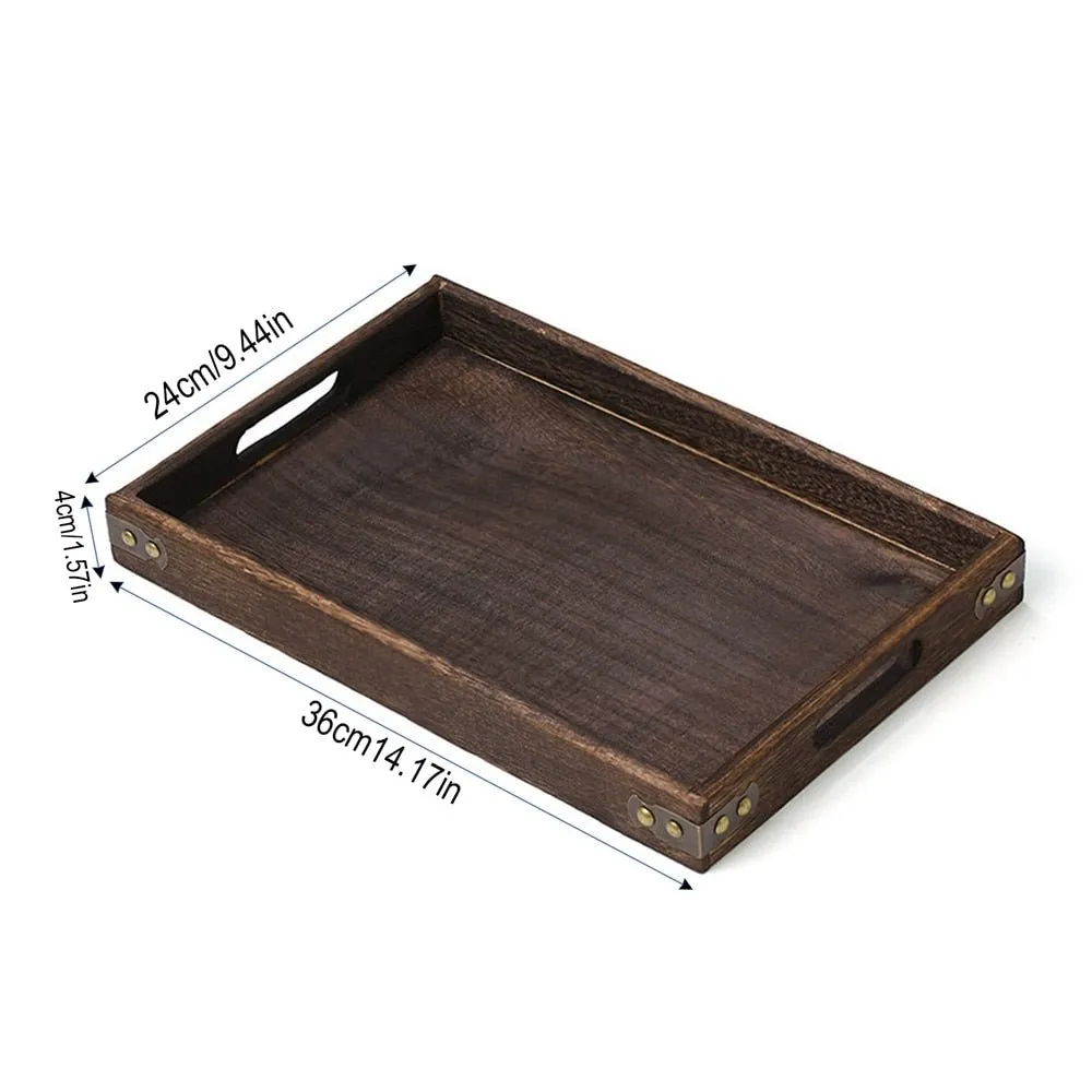 Rustic Wooden Serving Trays with Handle - Rectangular
