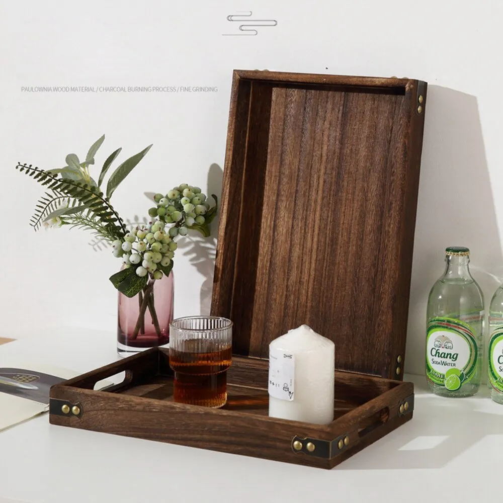 Rustic Wooden Serving Trays with Handle - Rectangular