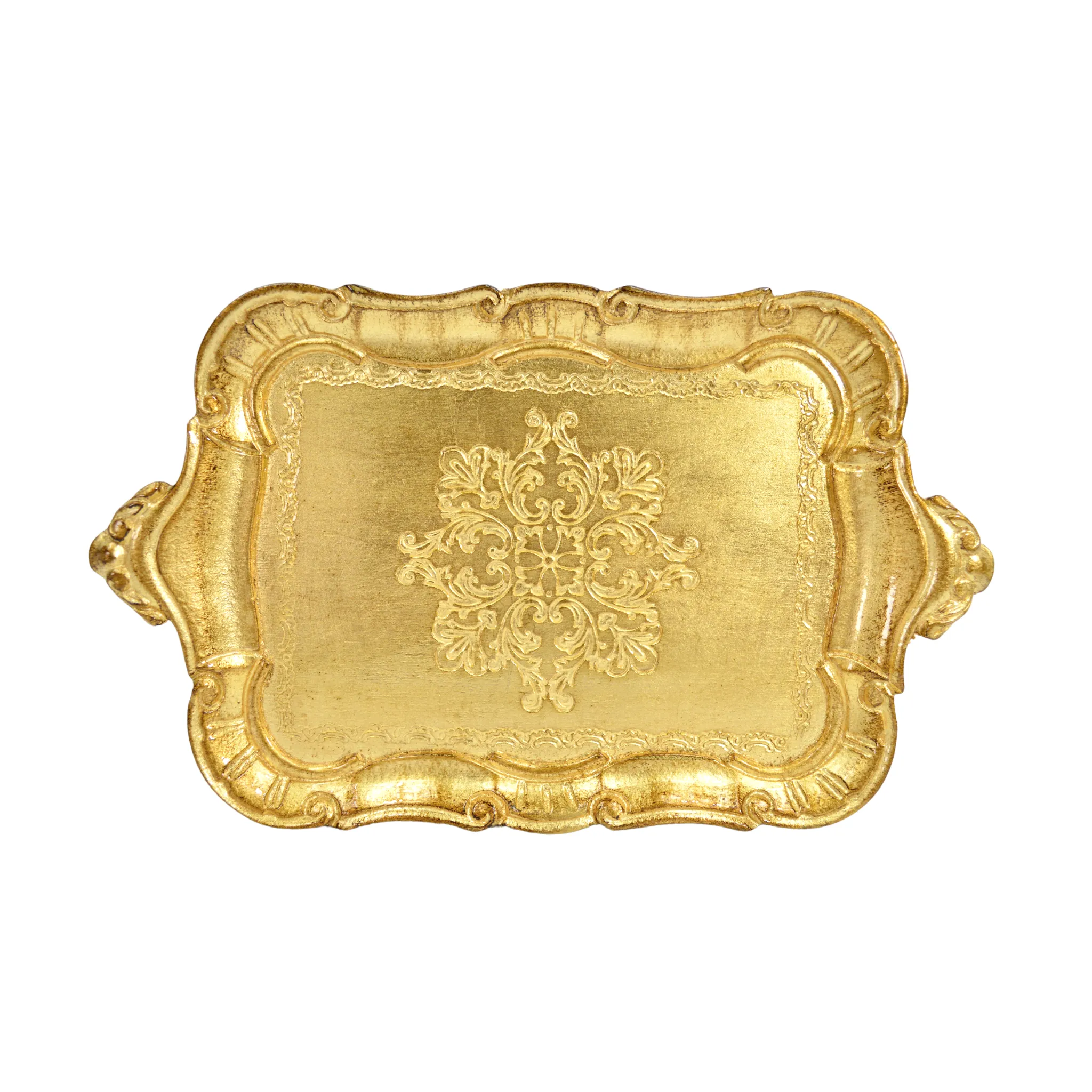 Small Florentine Carved Wood Tray with handles, Made in Italy