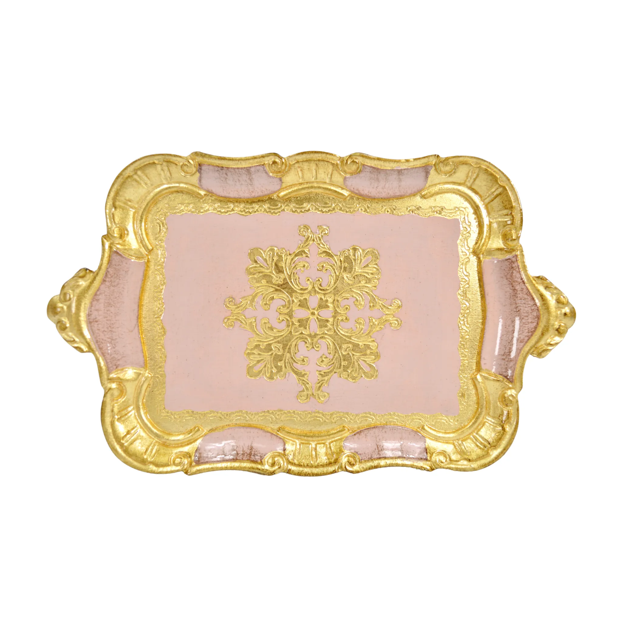 Small Florentine Carved Wood Tray with handles, Made in Italy