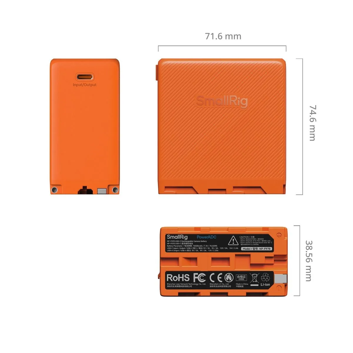 SmallRig NP-F970 USB-C Rechargeable Camera Battery (Orange)