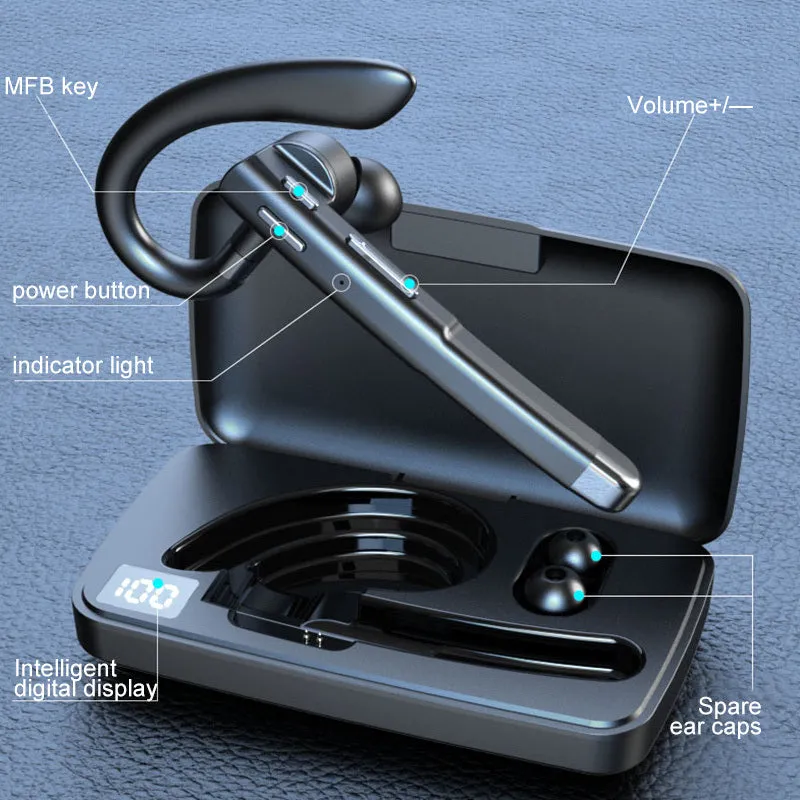 Smart Digital Display Single-ear Wireless Headset; Long Battery Life; Automatic Noise Reduction; IPX7 Waterproof