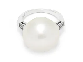 South Sea Button Pearl Ring in 14K White Gold