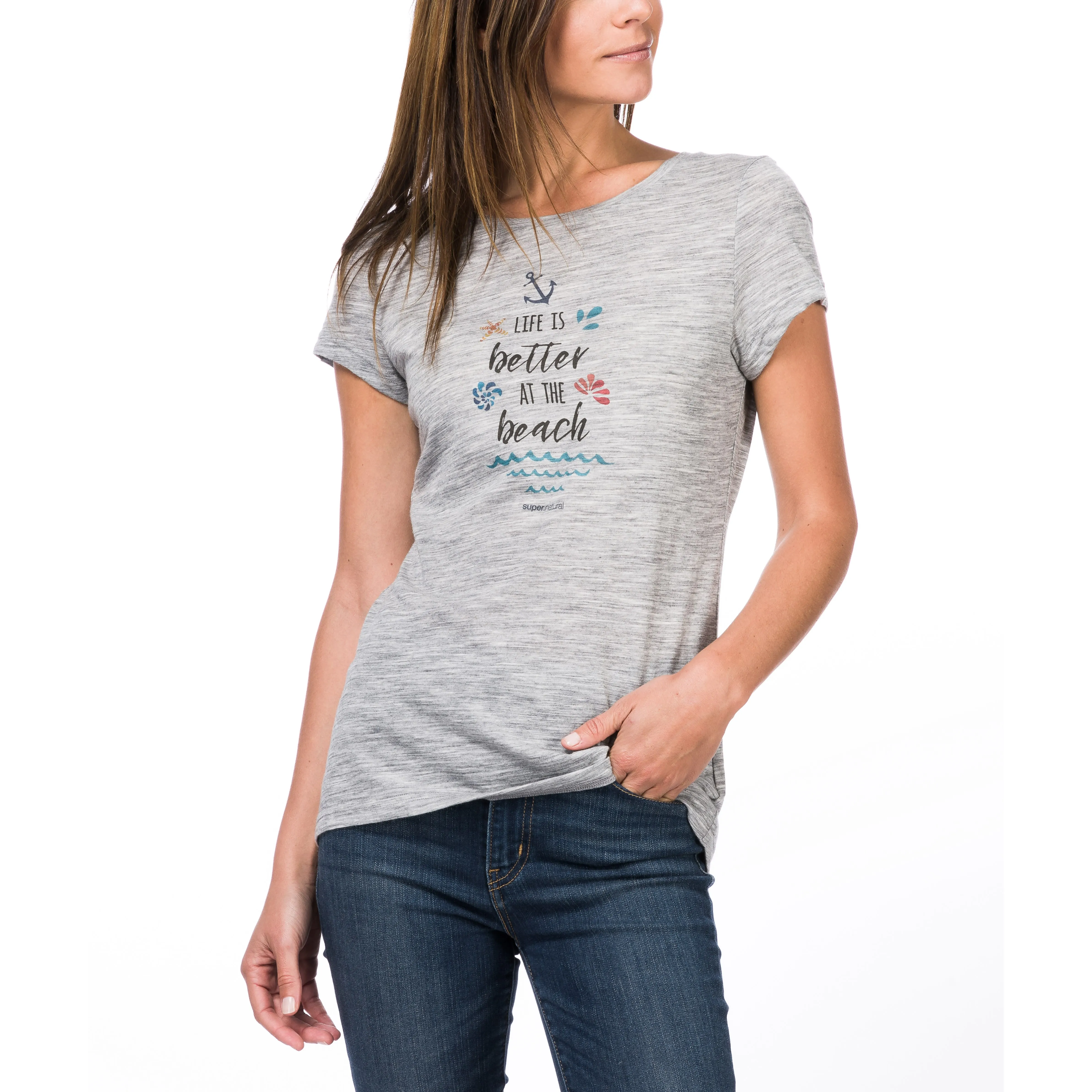 super.natural Women&#x27;s Digital Print Tee Ash Melange/Watercolor Print | Buy super.natural Women&#x27;s Digital Print Tee Ash Melange/Watercolor Print here | Outnorth