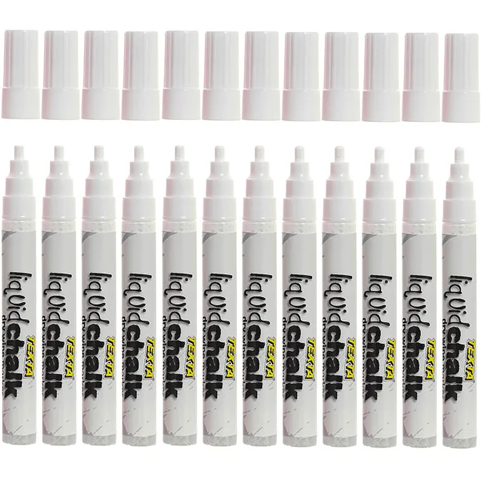 Texta Liquid Chalk Marker Dry Wipe 4.5mm Bullet Tip Nib White Pack 12