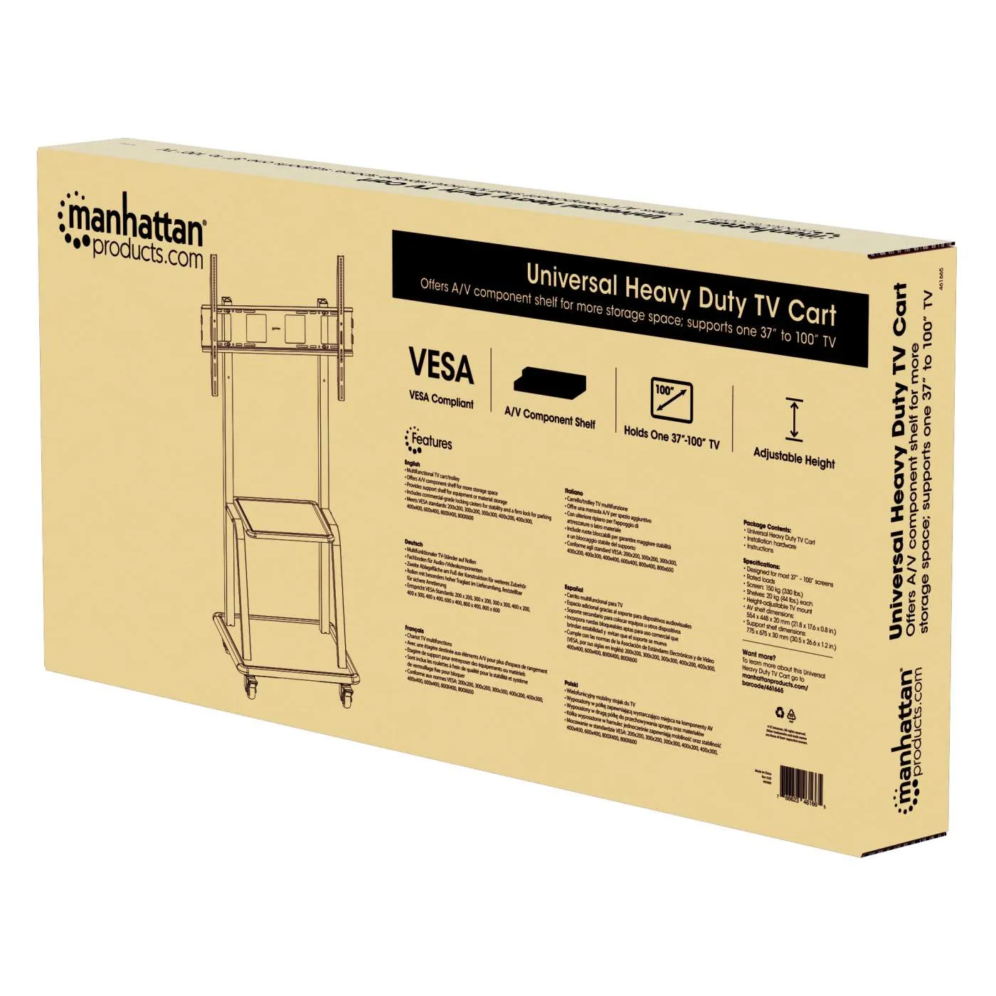 Ultra Heavy-Duty Height-Adjustable TV Cart