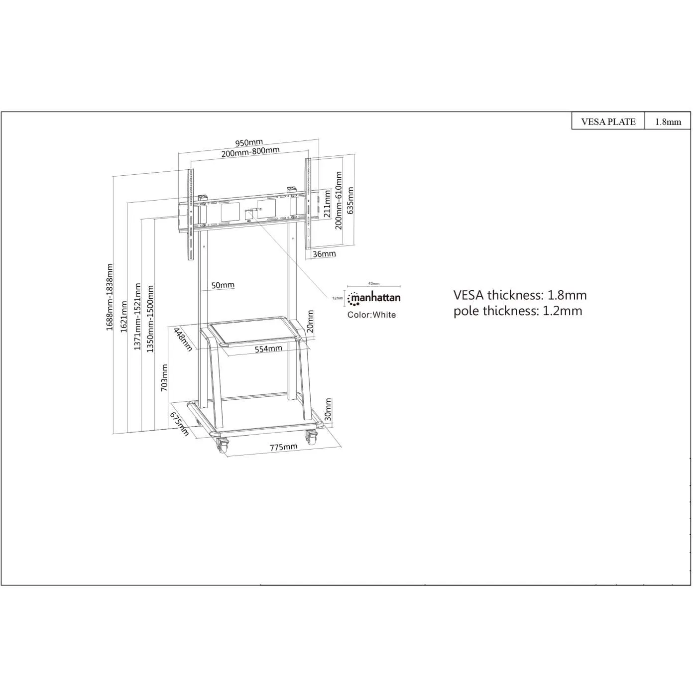 Ultra Heavy-Duty Height-Adjustable TV Cart