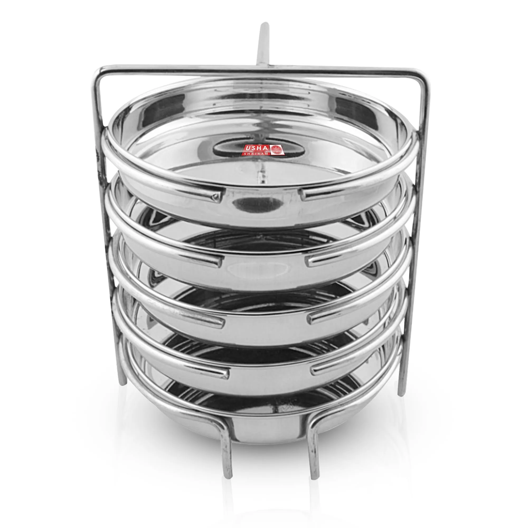USHA SHRIRAM Stainless Steel Dhokla Maker (5 Plate) With Handle | Dhokla Stand | Dhokla Plate Only | Thattu Idli Plate | Idli And Dhokla Maker | Khaman Dhokla Plate