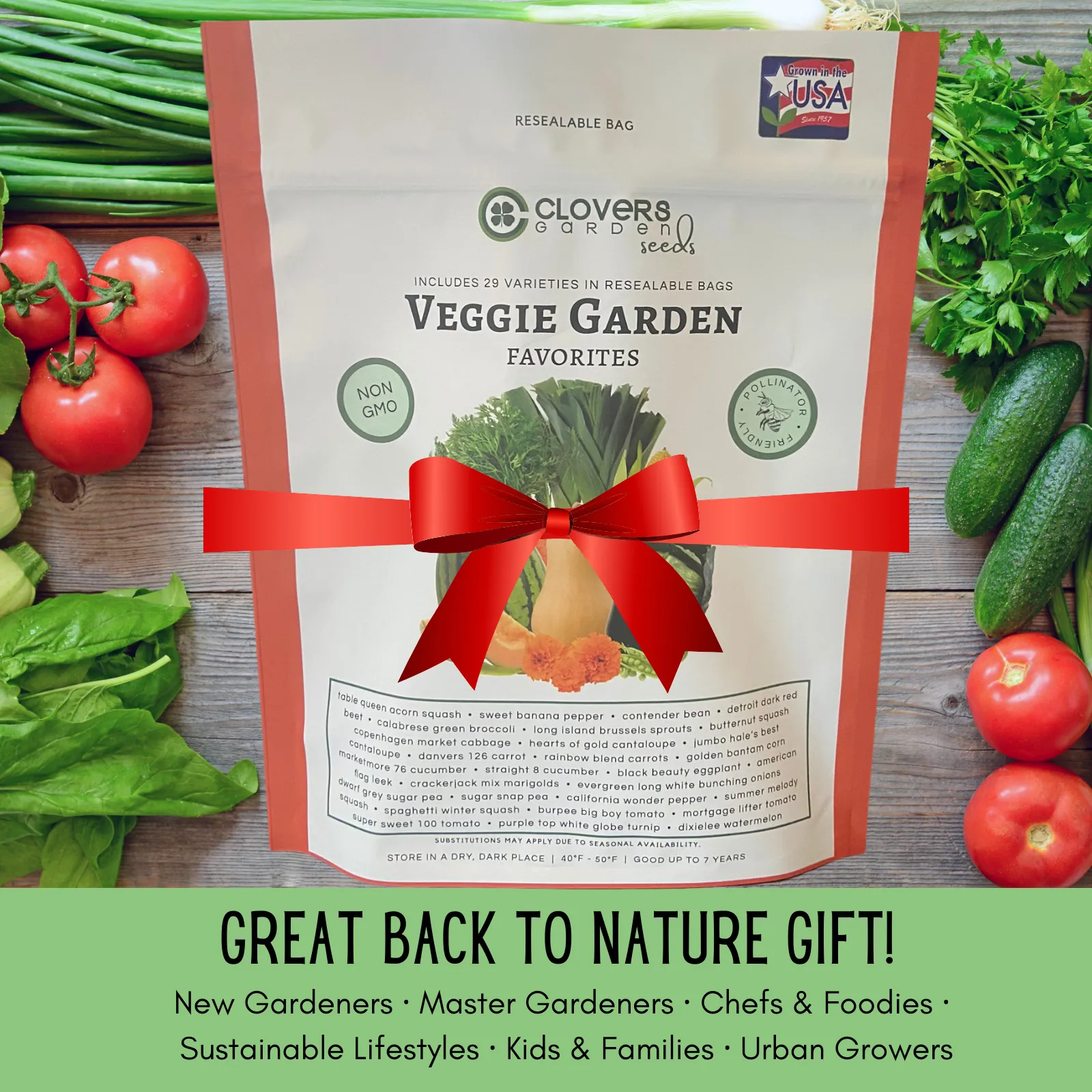 Veggie Garden Favorites Grow Kit | 725 Seeds, 29 Varieties   60 Organic EcoPaper Seed Pots | Non-GMO, Resealable Bags, Peat-Alternative