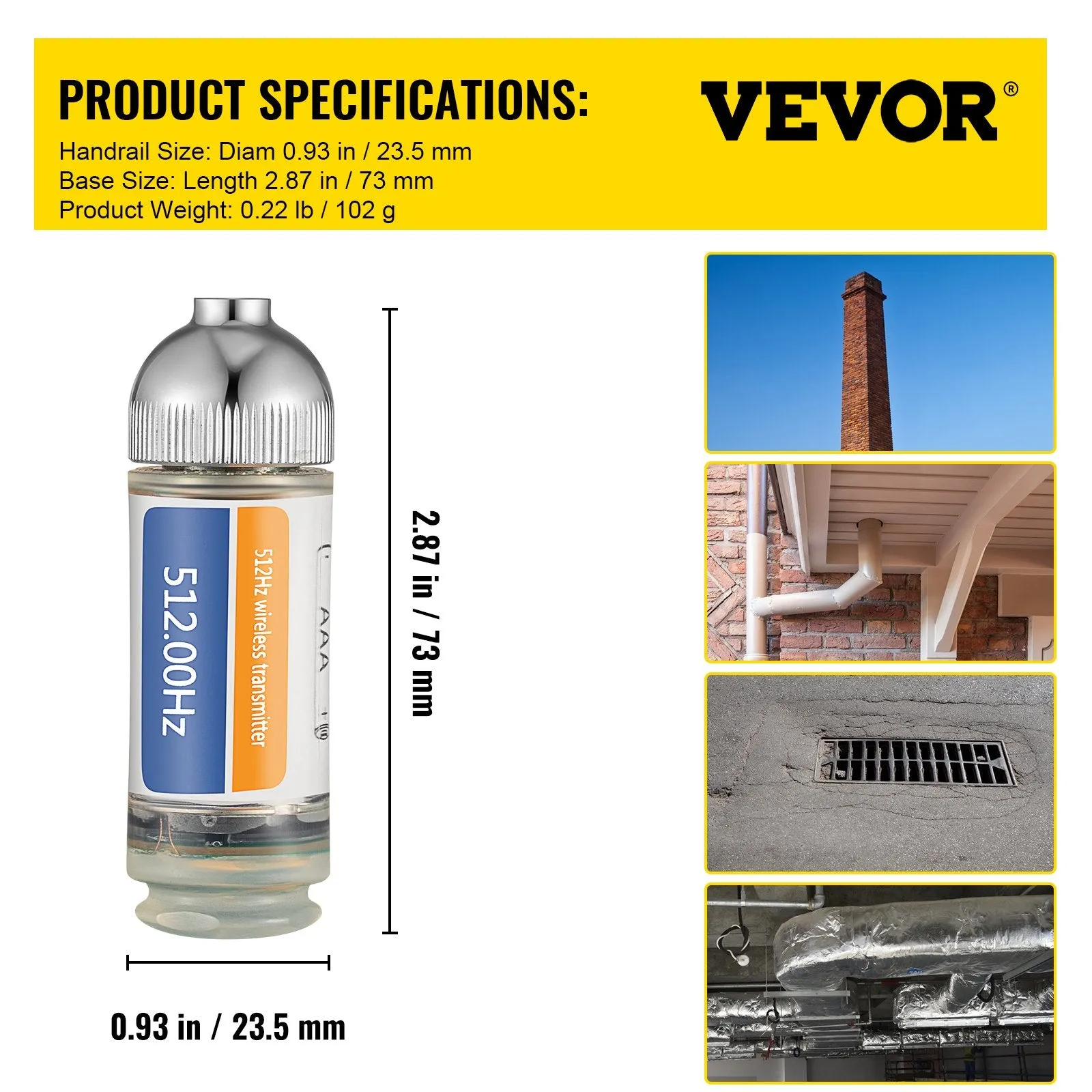 Vevor 512Hz Sonde Rigid Drain Locator with 8/5" and 1/4-20" Connectors New