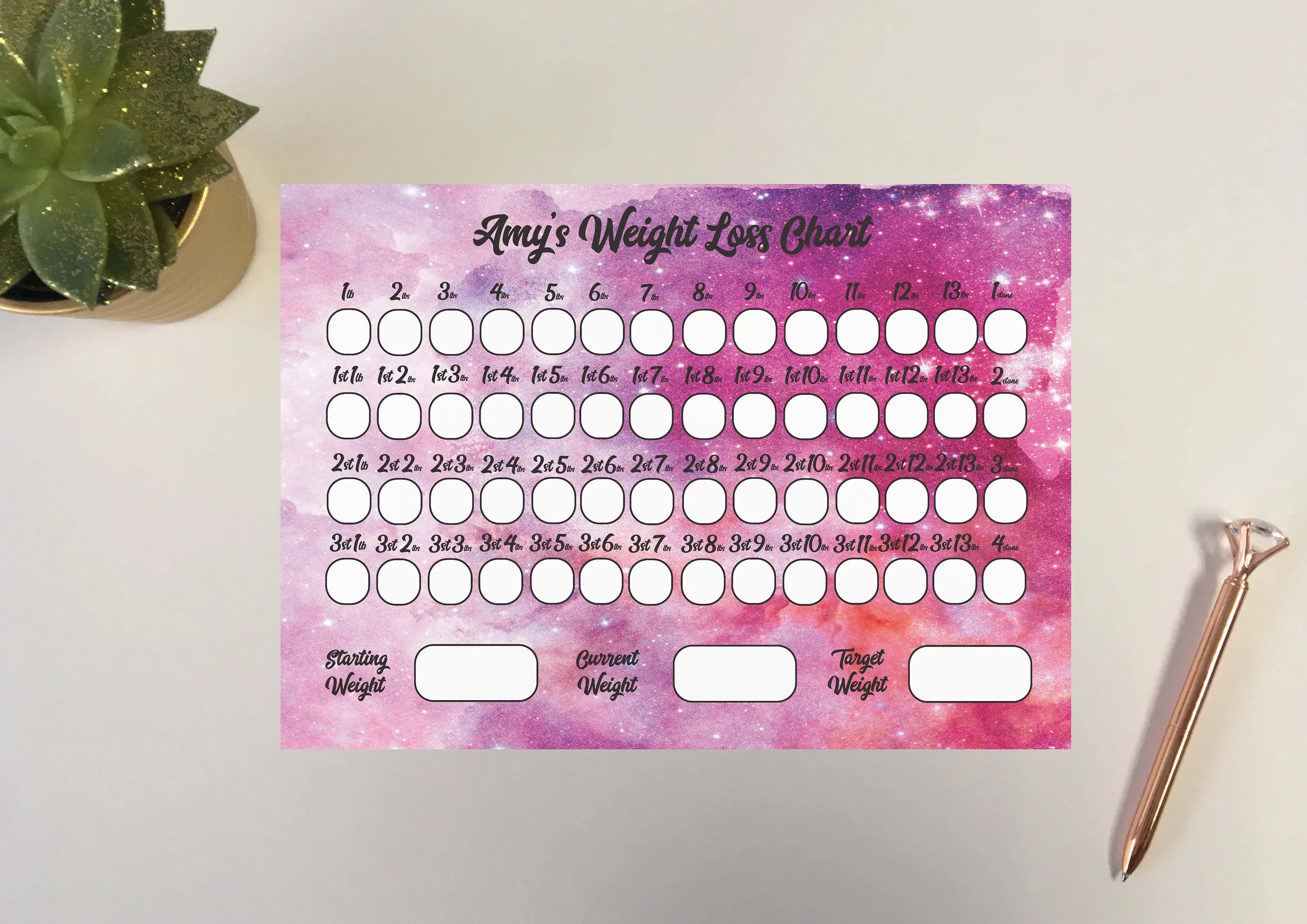 Weight loss Chart Pink Galaxy