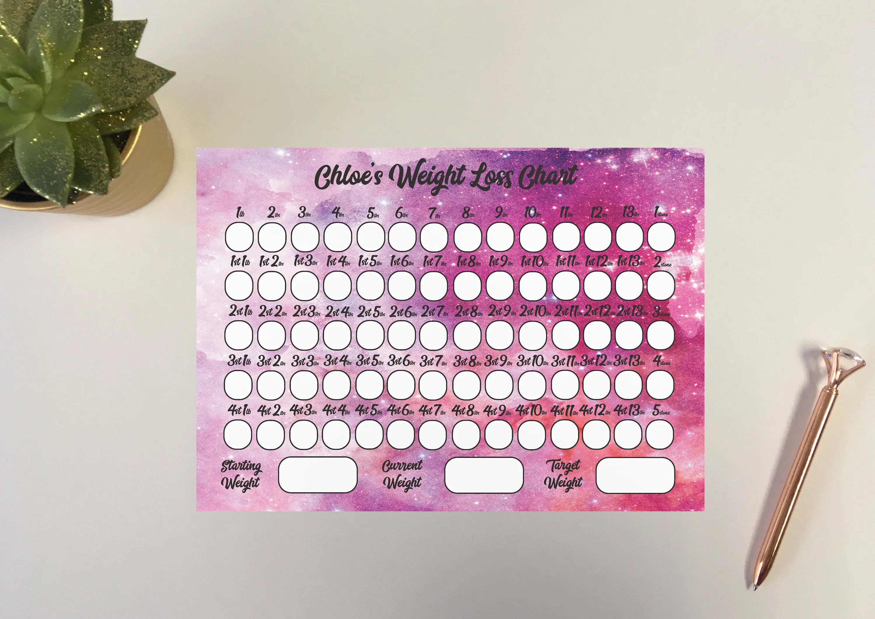 Weight loss Chart Pink Galaxy