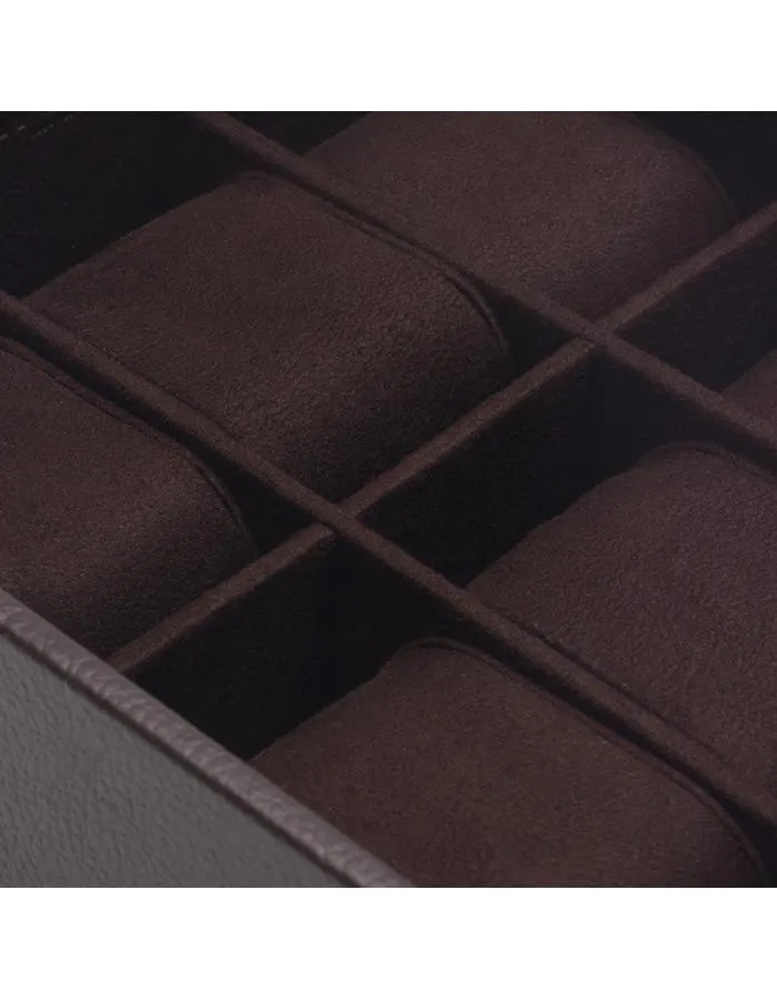 Wolf Stackable 12 Piece Watch Tray - Brown Pebble Case - Suede Inner Lining