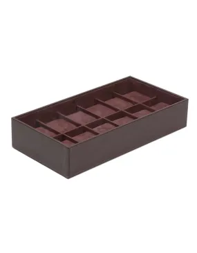 Wolf Stackable 12 Piece Watch Tray - Brown Pebble Case - Suede Inner Lining