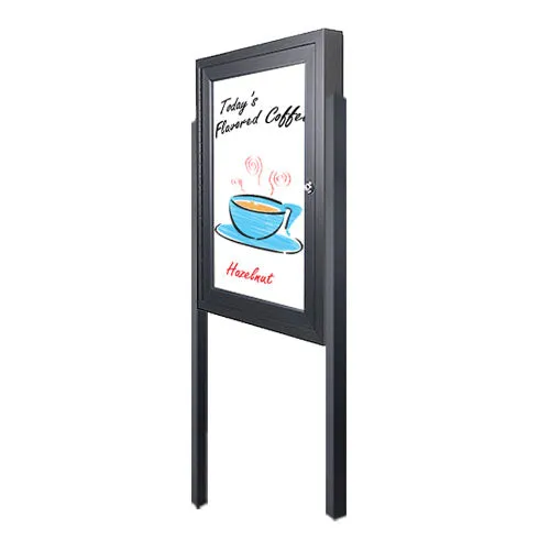 XL SwingCase "Weather-Resistant Outdoor Dry Erase Whiteboard with Posts and LED Lights | 15  Sizes