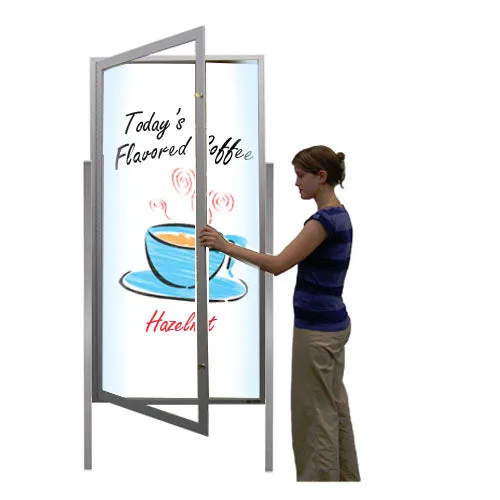 XL SwingCase "Weather-Resistant Outdoor Dry Erase Whiteboard with Posts and LED Lights | 15  Sizes