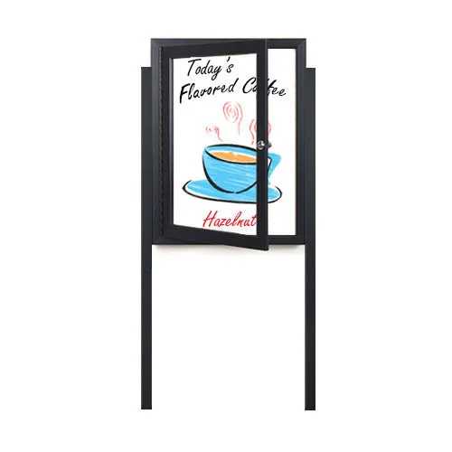 XL SwingCase "Weather-Resistant Outdoor Dry Erase Whiteboard with Posts and LED Lights | 15  Sizes